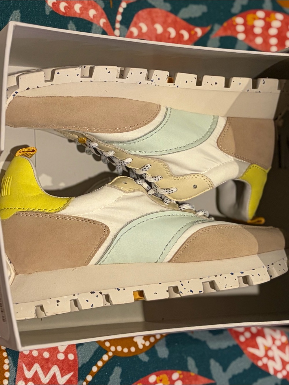 Oncept Women's White & Beige Sneakers with Pastel Mint and Yellow Accents - Picture 6 of 10